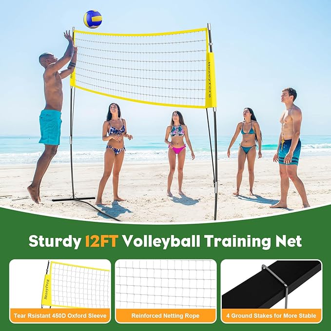 20FT/12FT Freestanding Volleyball Training Net, 5 Height Adjustable Portable Volleyball Net System, Quick Setup Practice Set for Indoor or Outdoor Use