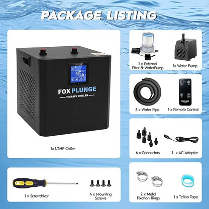 FOXPLUNGE Cold Plunge Chiller 1/2HP - 132 Gallons Water Chiller for Ice Bath Tubs with 2 Water Pumps, Filter & Hose, Remote Control, Quiet Cooling System for Home Muscle Recovery Use