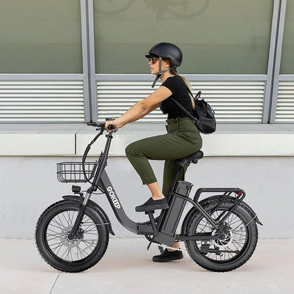 Electric Bike for Adults 20" Fat Tire,750W Motor 52V 13AH Removable Battery Max Range 35 Miles,28MPH,Folding EBike with Shimano 7 Speed and Adjustable Seat for Commute Mountain Snow