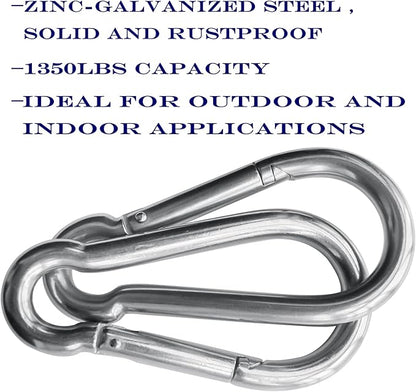 10Pack 5.5 Inch Spring Snap Hooks, Heavy Duty Carabiner Clips for Swing, 12MM 1/2” Quick Chain Link Buckle Clip Keychain Carabiners for Hammock Fitness Gym Boating-1350lbs Capacity