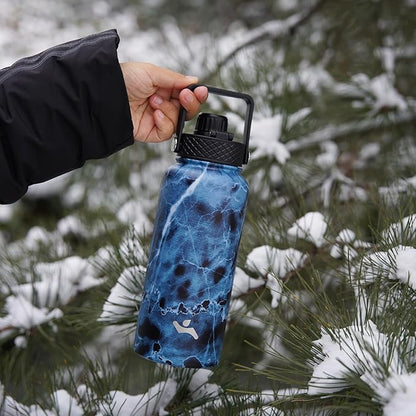 Insulated Water Bottle 24oz Stainless Steel Sport Bottles with 3 Lids,Light Blue