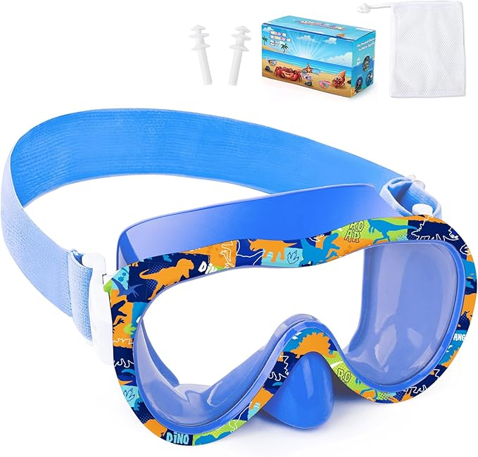 Kids Swim Goggles with Nose Cover, 180° Panoramic Snorkel Mask with Anti-Fog & Anti-Leak Design, Comfort Fabric Strap UV Protection Lens for Boys Girls Ages 3-15