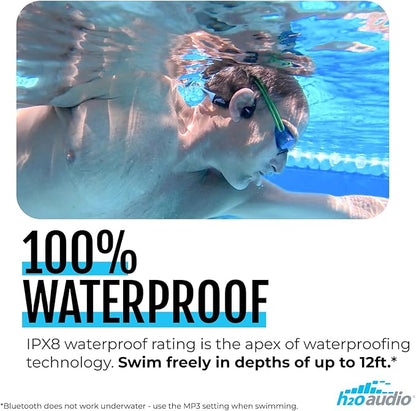 H2O Audio TRI 2 Multisport Waterproof Bone Conduction Open Ear Headphones, Bluetooth 5.3 for Running and Cycling, MP3 Mode for Swimming, 8GB Memory, 8.5-Hour Battery, Black/Blue