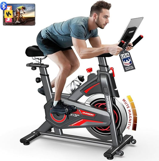 HARISON Semi-Commercial Exercise Bike 400 lbs Capacity, Magnetic Stationary Bikes for Home Gym with Bluetooth & Tablet Holder & Comfortable Seat Cushion
