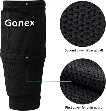 Gonex Soccer Shin Guards for Kids Adult, Youth Boys Girls Shin Guards Slip in Soccer Shin Pad Sleeves Canilleras for Football Games, EVA Cushion Protection Reduce Shocks & Injuries