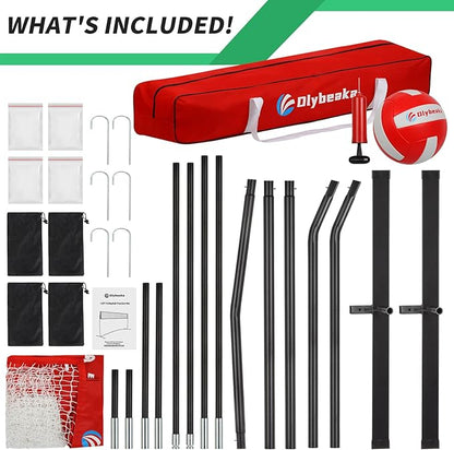 12ft/14ft Portable Volleyball Training Practice Net Set 5 Heights Adjustable for Indoor Outdoor with Tetoron Net, Freestanding Base, PU Volleyball, Carry Bag, Sandbags - Instant Set Up
