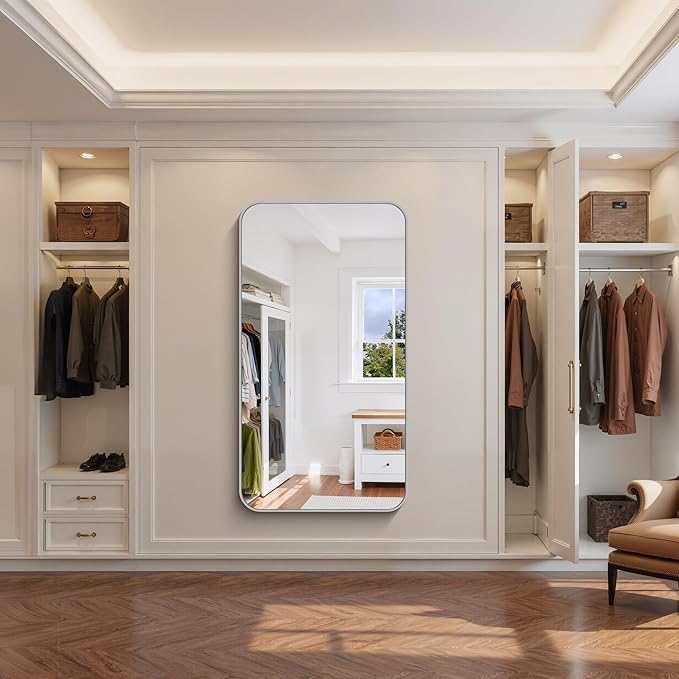 FORBATH 55x36 Inch Silver Bathroom Mirror for Over Sink, Large Rectangular Wall Mirror with Metal Frame, Rounded Corners for Bathroom, Bedroom, Entryway Decor (Horizontal or Vertical)