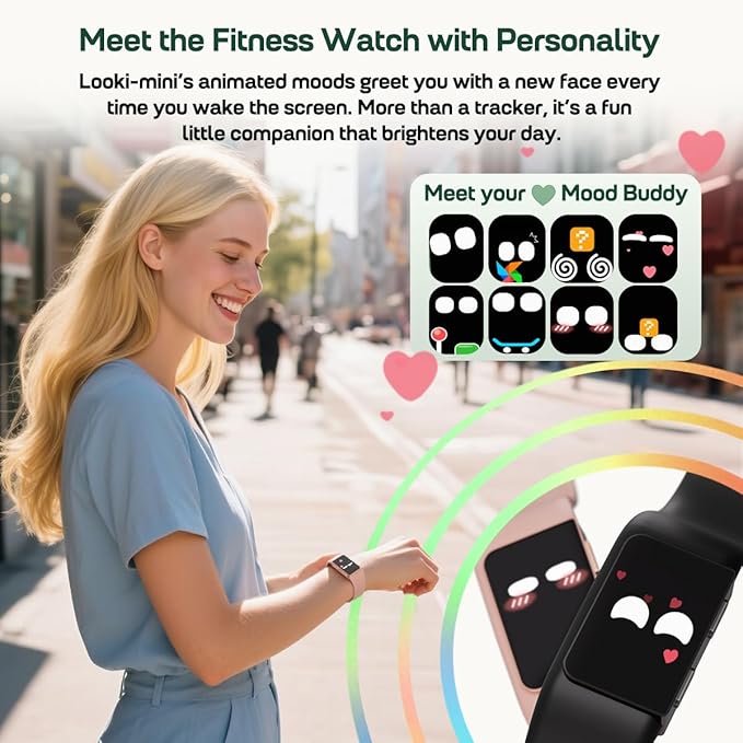 FITVII Looki-mini Fitness Trackers, Slim AMOLED Fitness Watch 2025 with 24/7 Heart Rate, Blood Pressure, Blood Oxygen, Stress Monitor, Step Calorie Counter, IP68 Waterproof Smart Watch for Women Men