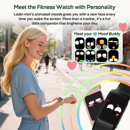 FITVII Looki-mini Fitness Trackers, Slim AMOLED Fitness Watch 2025 with 24/7 Heart Rate, Blood Pressure, Blood Oxygen, Stress Monitor, Step Calorie Counter, IP68 Waterproof Smart Watch for Women Men