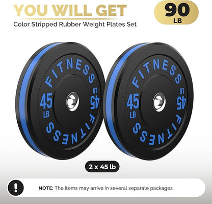 2 Inch Bumper Plates，10-500lbs，Barbell Rubber Olympic Weight Plates Set for Home Gym, Strength Training & Weight Lifting, Multiple Options Colors
