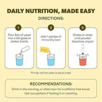 Feel Goods Immunity Icon, Zero Sugar, Vitamin C, A, B, D, E & Zinc, Organic Elderberry, Ashwagandha, Drink Mix Powder, Vegan, Non GMO, Caffeine & Gluten Free | Peach Lemonade, 15 Count