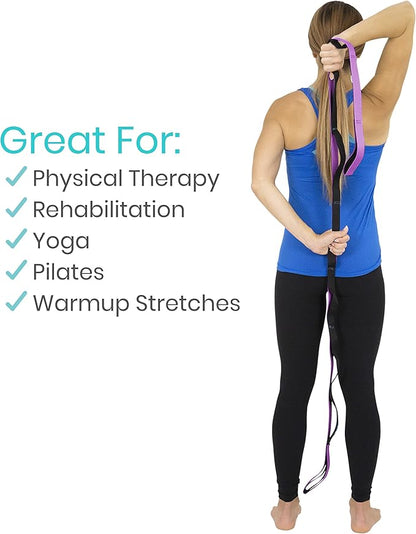 Vive Stretch Strap (75" - 10 Loops) - Leg Stretch Band to Improve Flexibility - Stretching Out Yoga Strap - Exercise and Physical Therapy Belt for Rehab, Pilates and Gymnastics with Guide Book