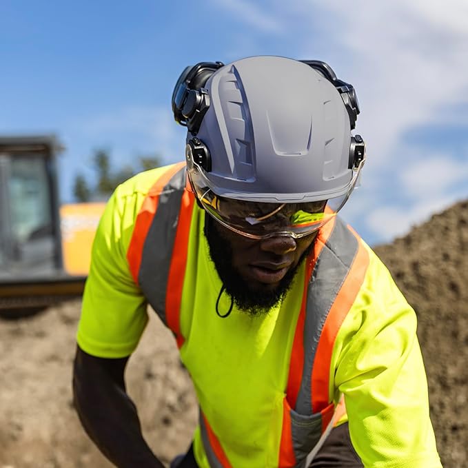 GE Safety Helmet, Impact Absorbing Tech, Adjustable Ratchet, ANSI Type 1, Memory Foam Padding, Hard Hats Protection, Lightweight, Durable, Chin Strap, Comfortable Fit OSHA Approved