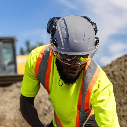 GE Safety Helmet, Impact Absorbing Tech, Adjustable Ratchet, ANSI Type 1, Memory Foam Padding, Hard Hats Protection, Lightweight, Durable, Chin Strap, Comfortable Fit OSHA Approved