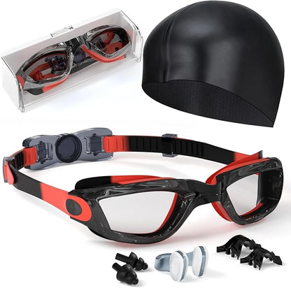 Kids Swim Goggles, Swimming Goggles for Kids Toddlers 3-14 with Swim Cap, Nose Clip, Nose Bridge, Ear Plugs
