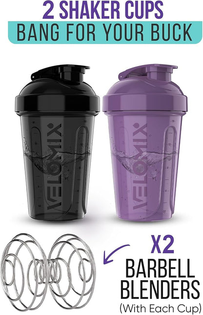 '-2 Pack- 20 oz Protein Shaker Bottles for Protein Mixes - 2x Wire Whisk | Leak Proof Shaker Cups for Protein Shakes and Pre Workout | Protein Shaker Bottle Pack (Purple&Black)