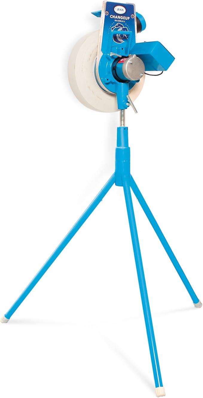 Jugs Changeup Baseball Pitching Machine— New Changeup Feature! Fastballs up to 70 mph and changeups at speeds as Low as 44 mph. Remote Control—Fastball to changeup at The Touch of a Button.