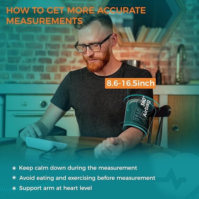 Blood Pressure Cuff Automatic Arm, Blood Pressure Monitor Home Use, Blood Pressure Machine Large Arm 8.6-16.5" Dual Users Bluetooth APP High Accuracy Irregular Heartbeat Monitoring Bag