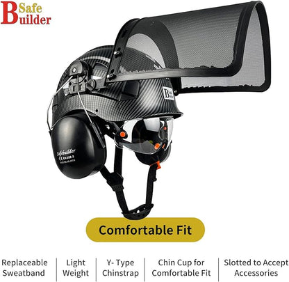 Forestry Safety Helmet with Build-in Visor Mesh Face Shield Ear Muffs 4 in 1 Chainsaw Safety Hard Hats