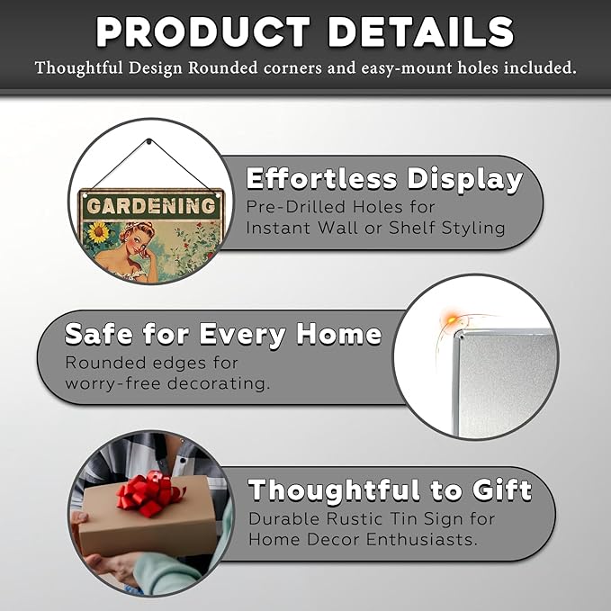 Gardening Because Murder Is Wrong Vintage Metal Tin Sign Rustic Wall Decor Outdoor Garden Art Yard Plaque Retro Home Decor Gift for Women Gardener Lovers 12 * 8inch