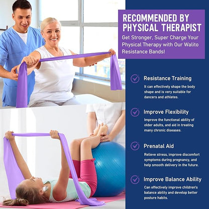 WALITO Resistance Bands for Working Out, Exercise Bands for Women and Men, Workout Bands for Physical Therapy, Stretch, Recovery, Pilates, Rehab, Strength Training and Home Gym