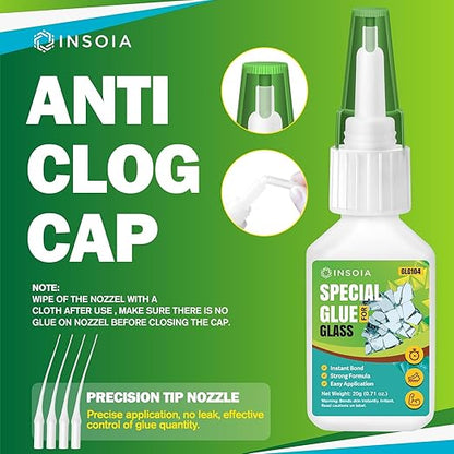 Glass Glue, 20g Clear Super Glue for Glass Repair Quick Fix Glass Adhesive Heavy Duty Strong Crazy Instant Glue for Bonding Glass, Acrylic, Ceramics, Mirrors, DIY Crafts