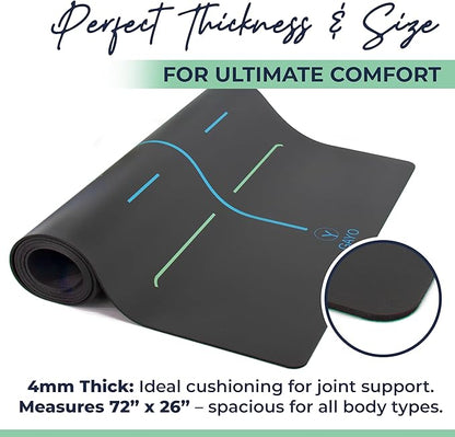 Eco Balance Yoga Mat with Carry Strap – Superior Grip, Non-Slip, Durable & Lightweight, Eco-friendly Natural Rubber Mat with Alignment Lines, 4mm Thick mat for Ultimate Comfort