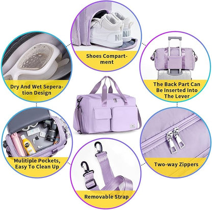 FIORETTO Women's Gym Duffle Bag with Shoes Compartment, 37L Capacity, Ideal for Travel, Gym, Sports, Duffel, Weekender