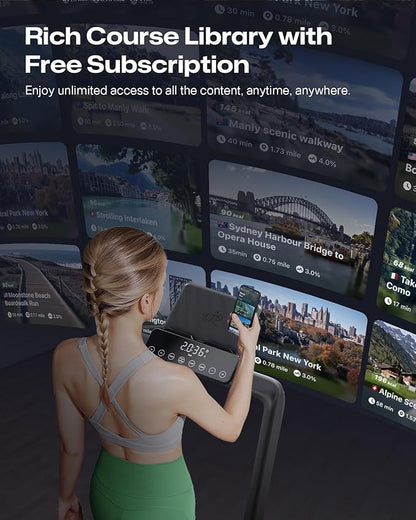 Smart Treadmill with 9% Auto Incline, Hiking and Running Walking Pad Treadmills for Home Office, Treadmill with UREVO APP, AI Powered Music Course, HIIT Programs Synced to Scenic Route, One-Click Mute