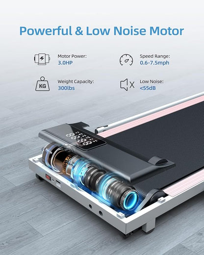 Walking Pad Treadmill with Handle Bar 3.0 HP Foldable Treadmills 300LBS Capacity Folding Walking Pad 3 in 1 Under Desk Treadmill Remote Control with APP