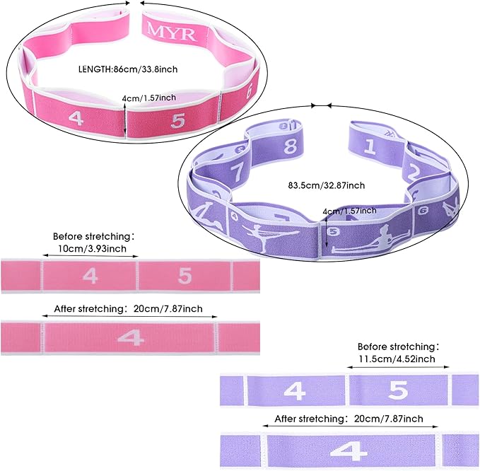 2Pcs Stretching Strap for Kids, Elastic Yoga Straps with Loops for Stretching Equipment, Kids Stretch Band, Resistance Bands, Gymnastics Stretch Band for Trainer Gymnastics Training, Yoga, Latin