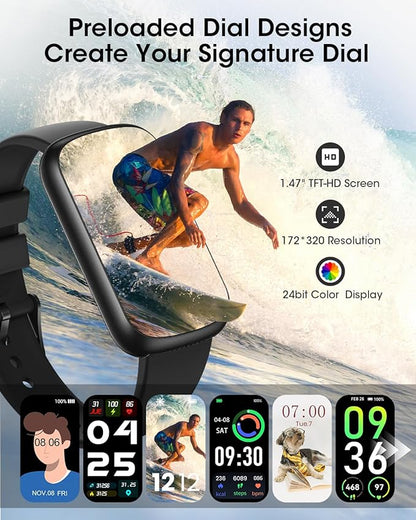 Health Fitness Tracker for Men Women: Smart Watch with 24H Heart Rate Monitor Blood Oxygen Sleep Tracker Calorie Step Counter 5ATM Waterproof Fitness Activity Trackers Compatible with iPhone Android