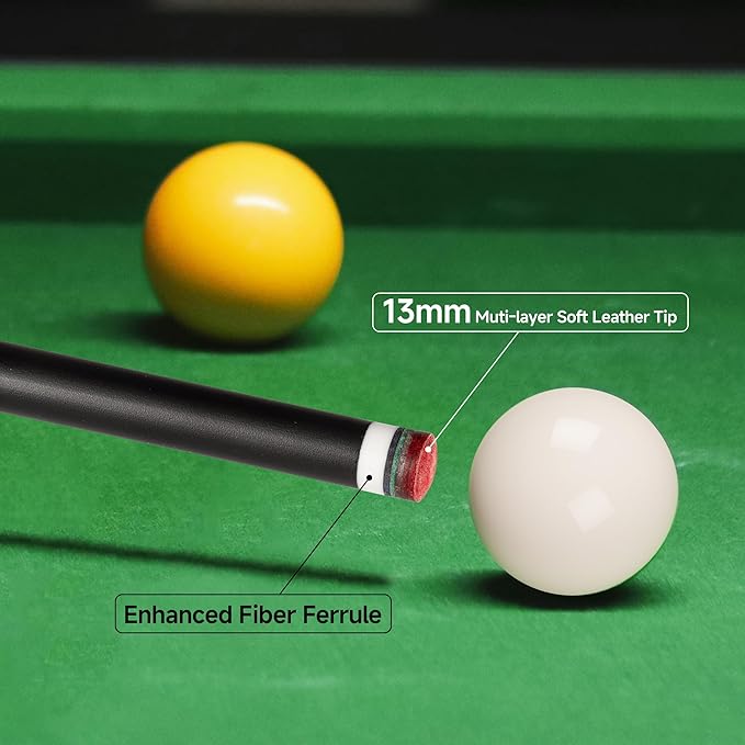 HomeSeason Glass Fiber Pool Cue 58" Professional Pool Stick 12.7mm 4-Layer Tip Low Deflection Cue Stick, 3 * 8/8Joint Pin, Ultra-Smooth, Billiard Cue Sticks