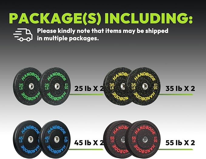 2-Inch Bumper Plates High Bounce, Olympic Weight Plate Set 45/100/160/190/260/300lb, Barbell Weight Plates Set for Home Gym, Colored Weights Rubber Strength Training Plate for Weight Lifting