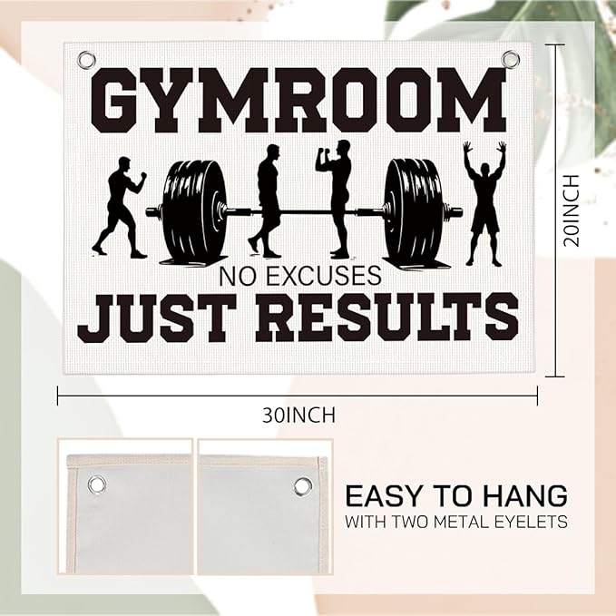 Gym Room No Excuses Just Results Gym Motivational Wall Art Banner Dorm Posters Gifts for Guys Men Women Gym Flag Decor for Home Gym Bedroom Workout Room 30x20 Inchs