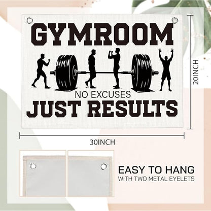 Gym Room No Excuses Just Results Gym Motivational Wall Art Banner Dorm Posters Gifts for Guys Men Women Gym Flag Decor for Home Gym Bedroom Workout Room 30x20 Inchs