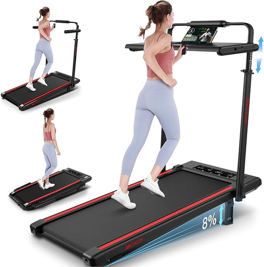 ANCHEER Walking Pad Treadmill with 12% Incline&Adjustable Height, 4 in 1 Under Desk Treadmills with Desk Workstation, Foldable Treadmill for Home 300lb,3 Type Control