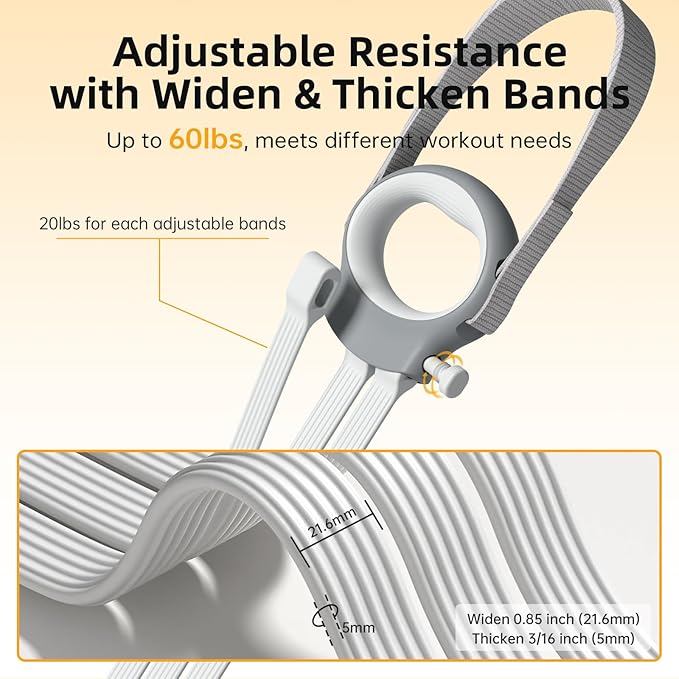 Figure 8 Fitness Resistance Bands with Handles, 20-60lb Adjustable Elastic Excercise Band, Non-Slip Fabric Silicone Bands for Strength Stretch Flexibility Training Arms Back Shoulder Chest Legs