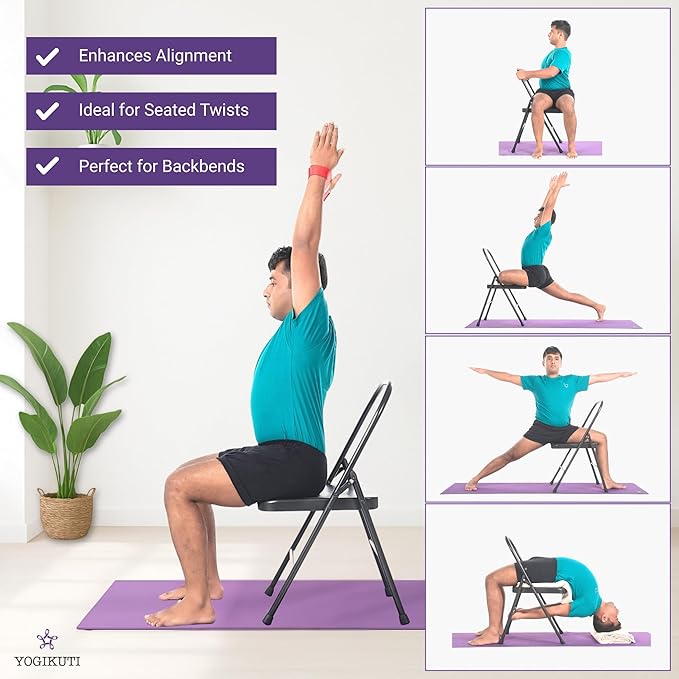 Yogikuti Yoga Chair(Standard) Backless/Folding Chair for Restorative & Iyengar Yoga Practie, Meditation/Fitness