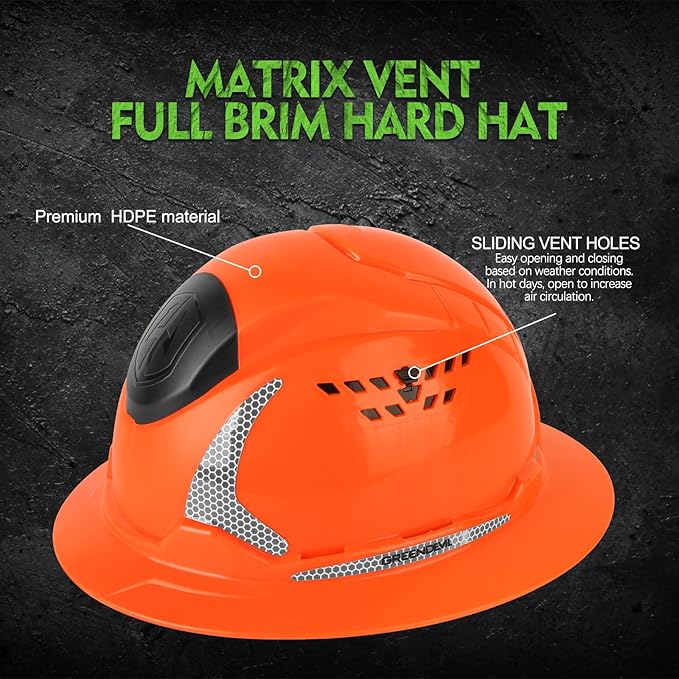 GREEN DEVIL Matrix Full Brim Hard Hat with Headlight Vented Construction Safety Helmet OSHA Approved Cascos De Construccion Work Hardhat for Men&Women