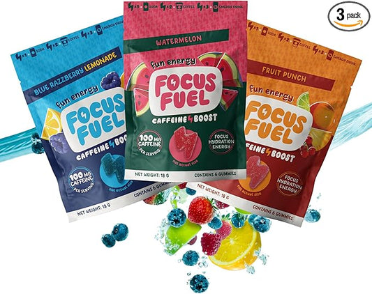 Energy Chews – Trial Size Variety Sample Pack (9 Servings) – 100mg Caffeine + Alpha GPC + L-Theanine + B12, Magnesium – Blue Razzberry Lemonade, Watermelon, Fruit Punch – No Crash or Jitters