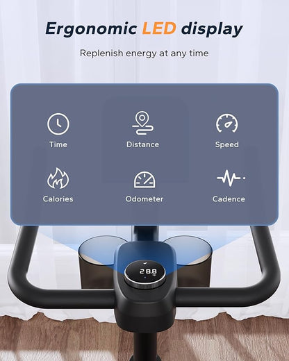 MERACH Exercise Bike, Brake Pad Stationary Bike with Exclusive App, Low Noise Indoor Cycling Bike with 300lbs Weight Capacity, Tablet Mount and Fitness Courses for Weight Loss