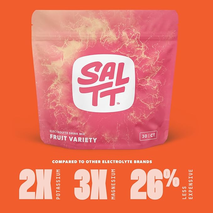 Keto Chow SALTT Electrolytes Powder Packets, Fruit Variety Pack (30 Packets) - Magnesium, Potassium, Sodium, Trace Minerals - Vegan, Sugar Free, Gluten Free - Travel Essentials - Made in USA