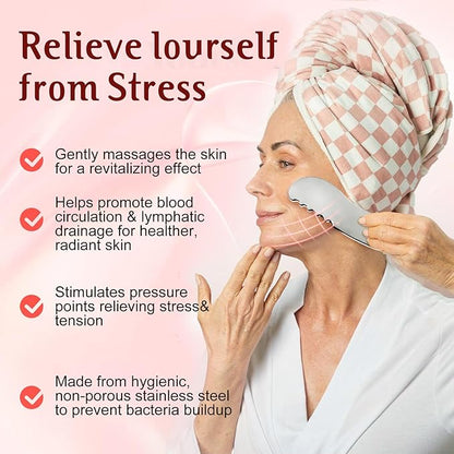 Gua Sha Facial Tools and Face Roller Set, Lymphatic Drainage Massager，Stainless Steel Facial Sculpting Eyes Roller Guasha for Face, Chin & Jawline Sculpting,Skin Care (White)