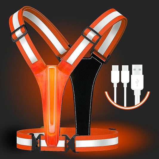 Led Reflective Vest Running Gear,USB Rechargeable Light Up High Visibility Running Vest,6-11hrs Light with Adjustable Waist/Shoulder for Runners Walkers