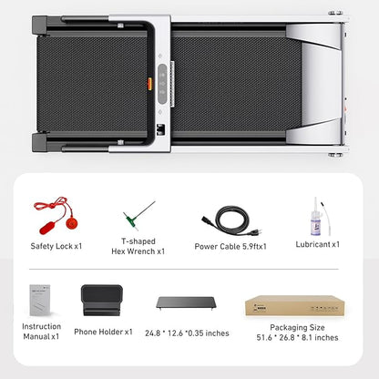 Treadmill with 5% Incline, 300lbs Capacity Folding 15 HP Small Treadmills for Home Portable Running Treadmill with Handles Quiet Brushless Dual Cushion System, Electric Compact Treadmil