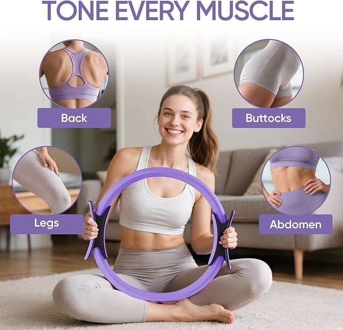 Home Pilates Kit for Women Pilates Equipment Ring and Ball Set Magic Circle Hoop with 5 Resistance Bands Compact Toning Fitness Essentials Starter Set Accessories