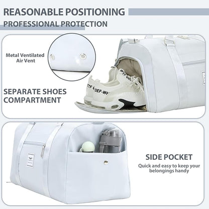 FIORETTO Womens Gym Tote Duffle Bag with Wet Pocket & Shoe Compartment, Sports Duffel Overnight Weekender Hospital Workout Carry on Bag for Girls, Ideal for Travel, Swimming, Dance, Ballet Grey