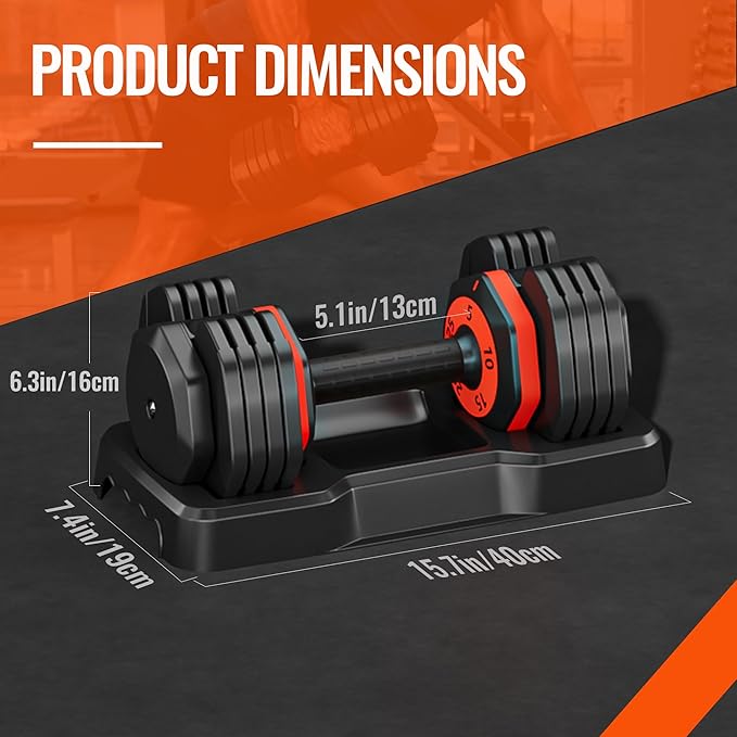 VEICK 25/55 lbs Adjustable Dumbbell with Anti-Slip Turning Handle, Fast Adjust Weight for Men Women, Exercise Equipment with Tray for Home Gym Full Body Workout Fitness