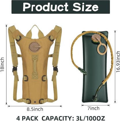 4 Pack Tactical Hydration Backpack with 3L Water Bladder Military Daypack Water Backpack Lightweight Hydration Back Pack for Running Cycling Climbing Hiking for Men Women